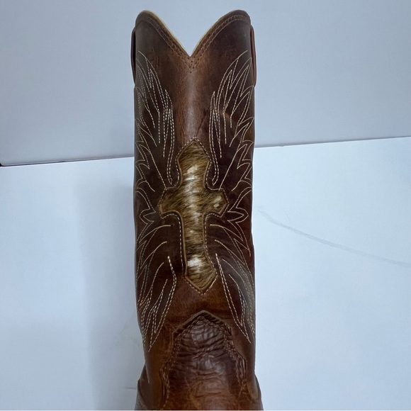 Larry Mahan Brown Leather Square Toe Cross Hair Western Cowboy Boots Size 6B - Picture 5 of 14